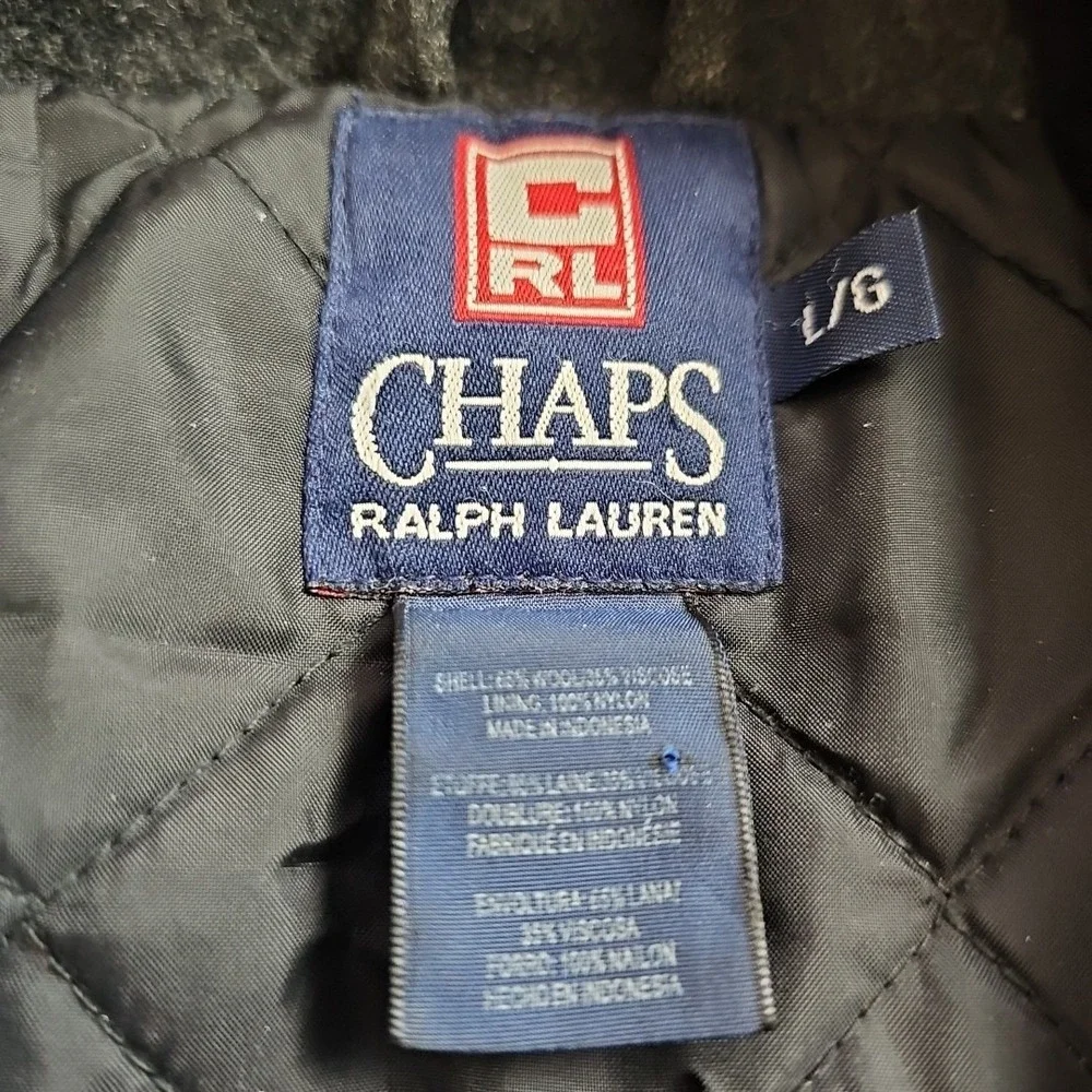 Chaps‎ Polo Ralph Lauren Jacket Mens Large Black Gray Wool Blend Lined Coat